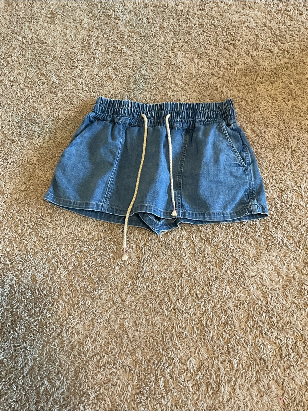 Free People Denim Drawstring Athletic Skort in Light Blue